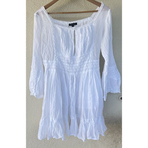 Karma Highway White Floral Dress L Cottage Prairie Romantic Peasant Bell Sleeve